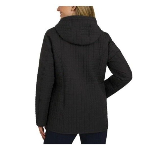 Lands' End Womens Quilted Jacket Hood Full-Zip Pockets Lightweight Black L NWT - Picture 2 of 4